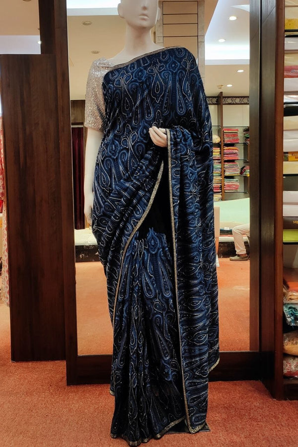 Georgette Saree In Navy Blue Color