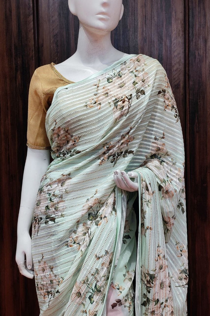 Georgette Saree In Printed With Sequins 