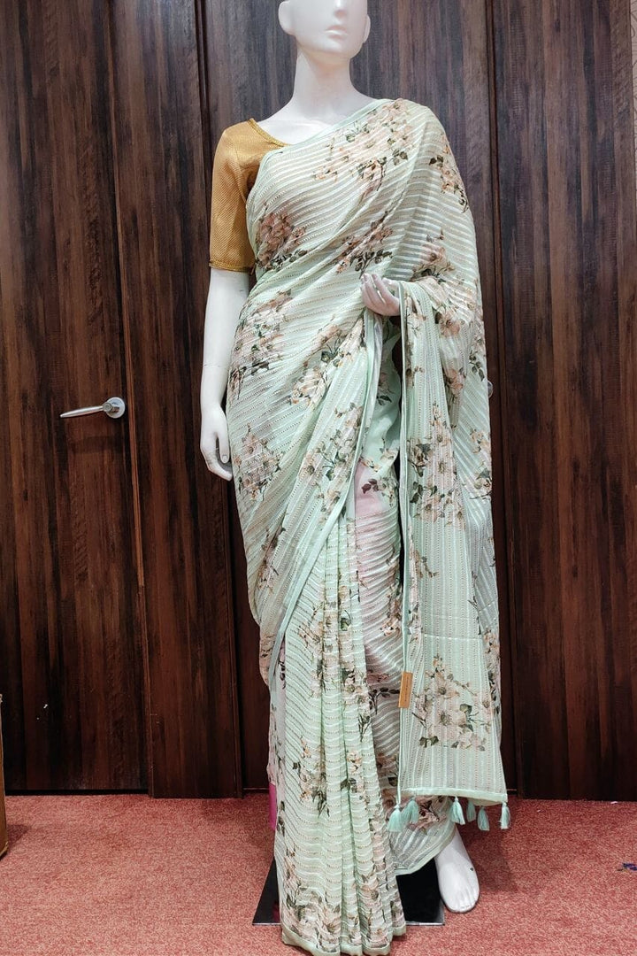 Georgette Saree In Printed With Sequins Work