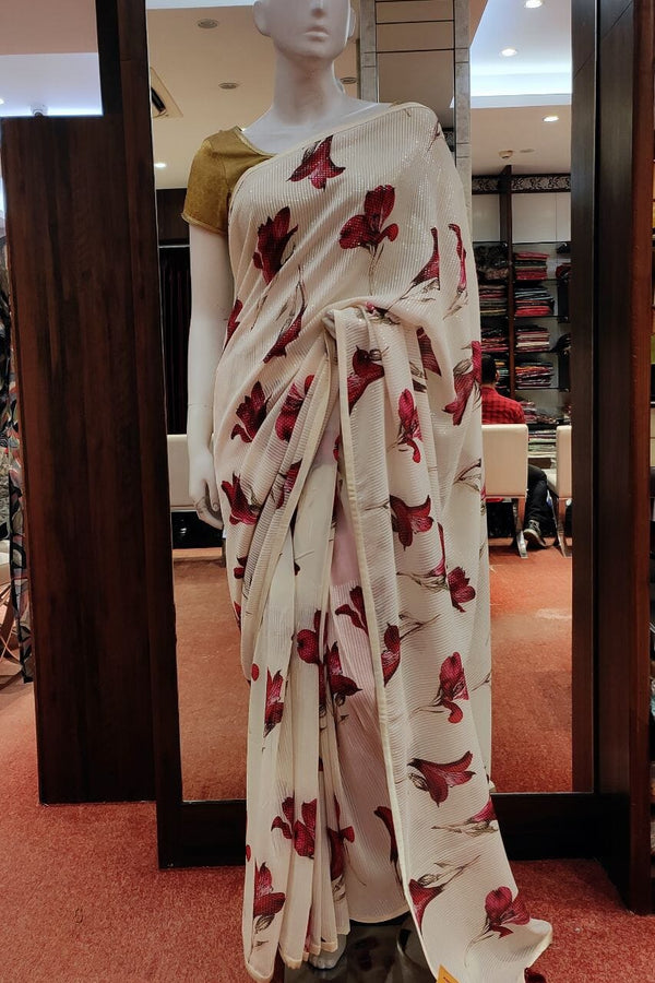 Georgette Saree In White Color