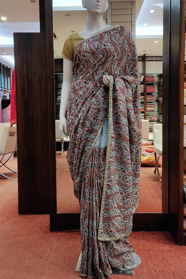 Georgette Saree With Thread Work In Light Blue