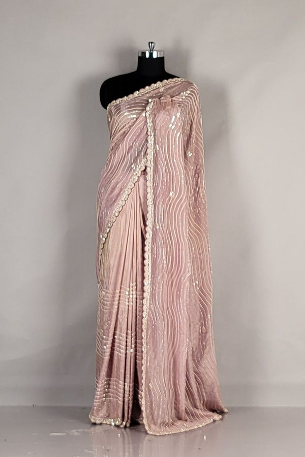 Georgette Saree for Diwali Look- Sequence Work