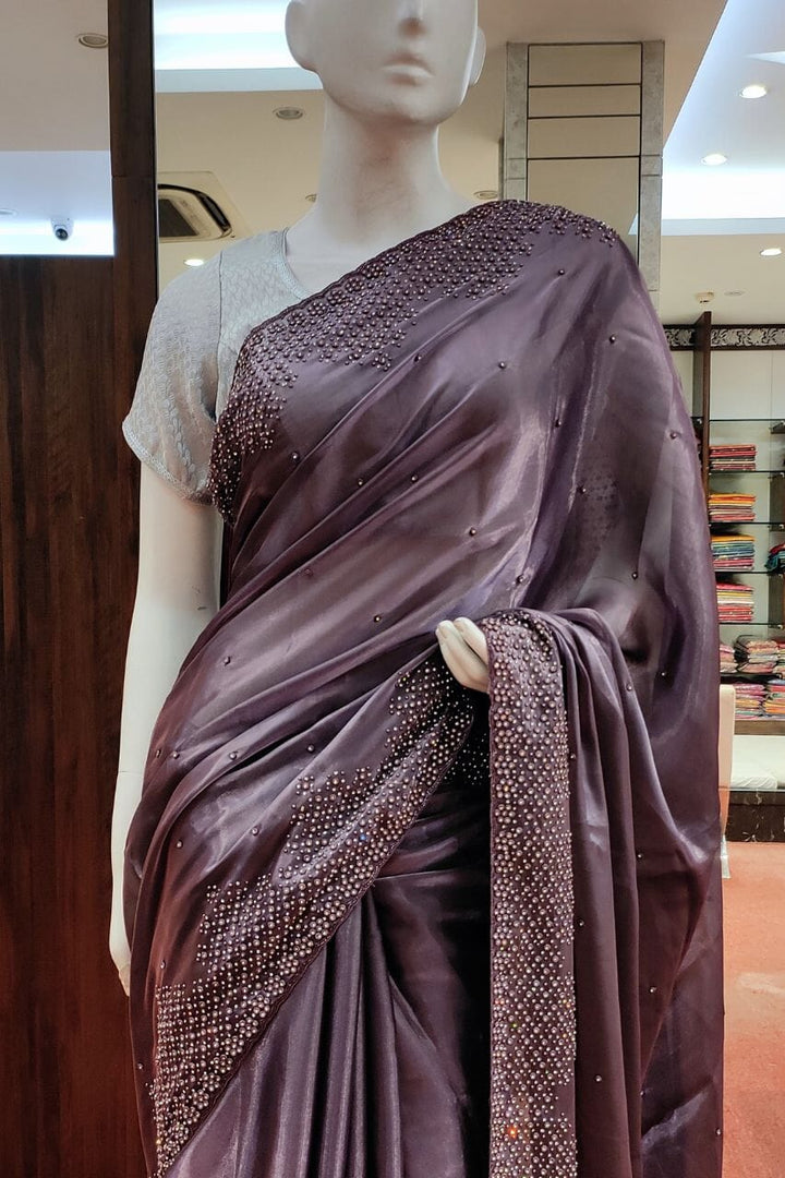 Glass tissue Saree In Mauve
