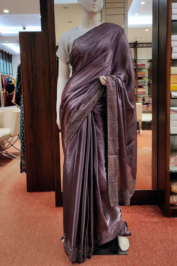 Glass tissue Saree In Mauve Color