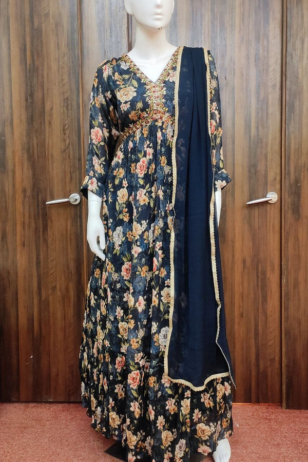 Gown For Diwali Party In Navy Blue