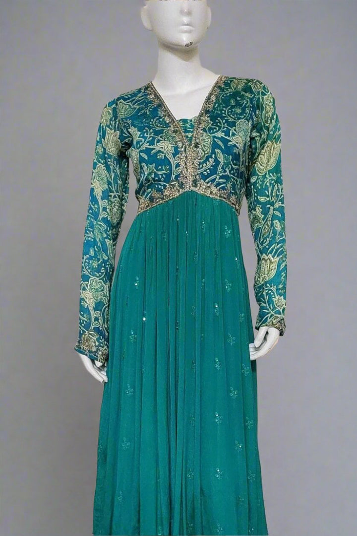Naira Cut Style Gown In Green Colour