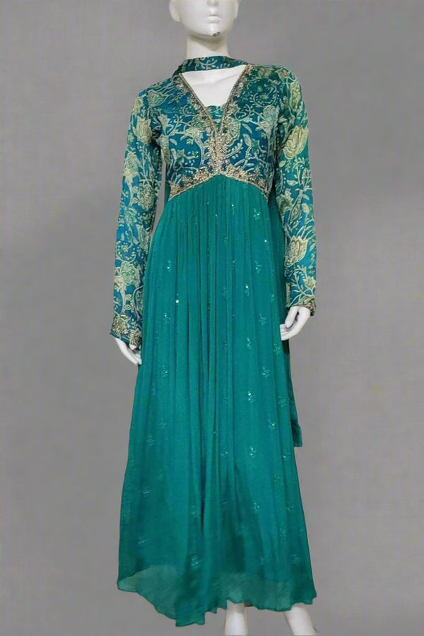 Naira Cut Style Gown In Green Colour