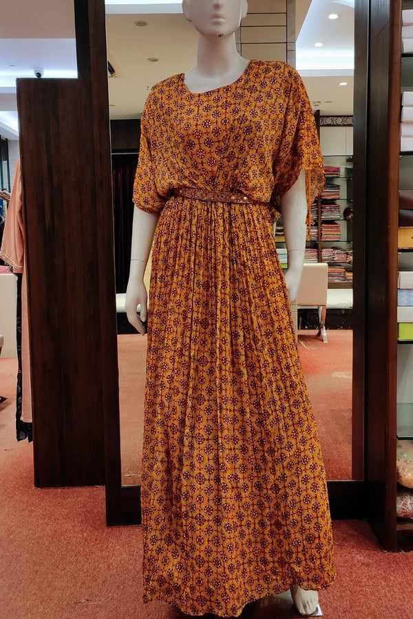 Gown In Kaftan Style In Mustard Color