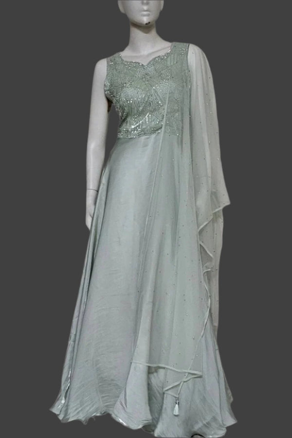 Plain Grown In Silk with Beautiful Yoke