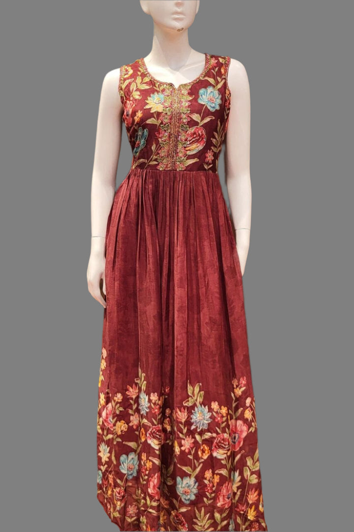 Party Wear Suit Style Gown in Chinon Silk