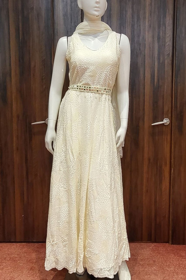 Gown In White Color With Sequins Work