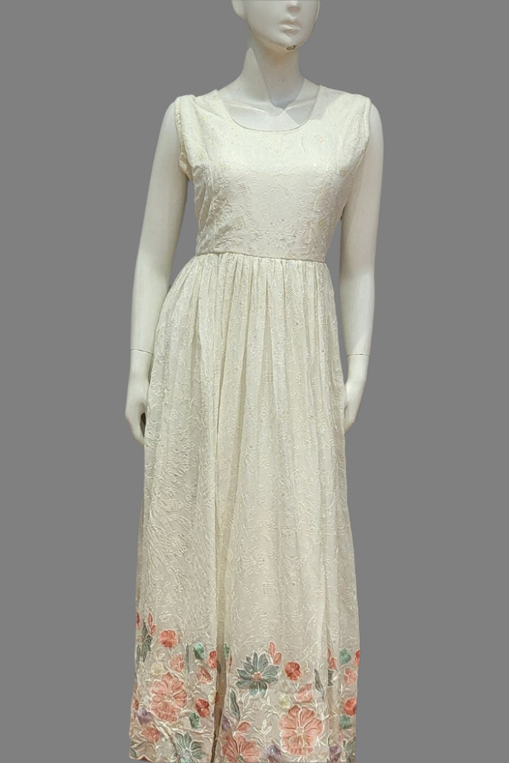 White Long Dress with Collar Jacket