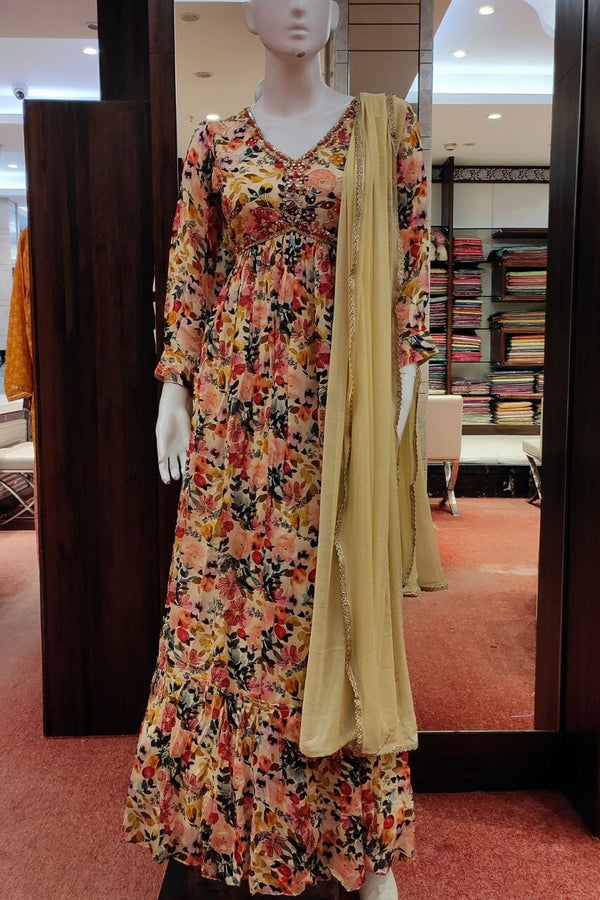 Gown With Multicolor Floral Printed