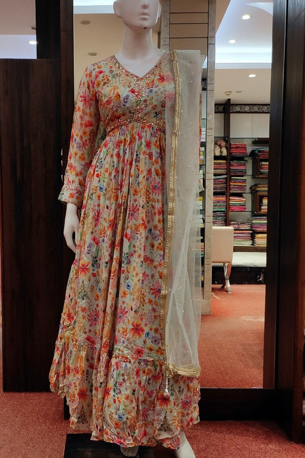 Gown With Multicolor Floral Prints
