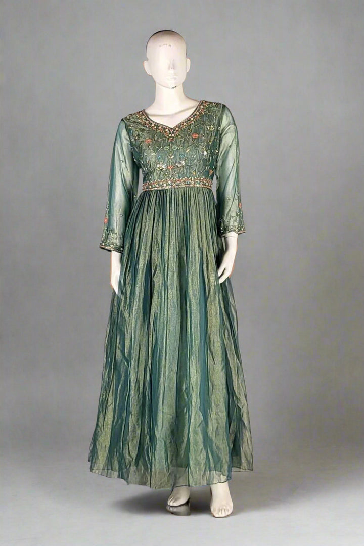Traditional Gown with Heavy Dupatta in Green
