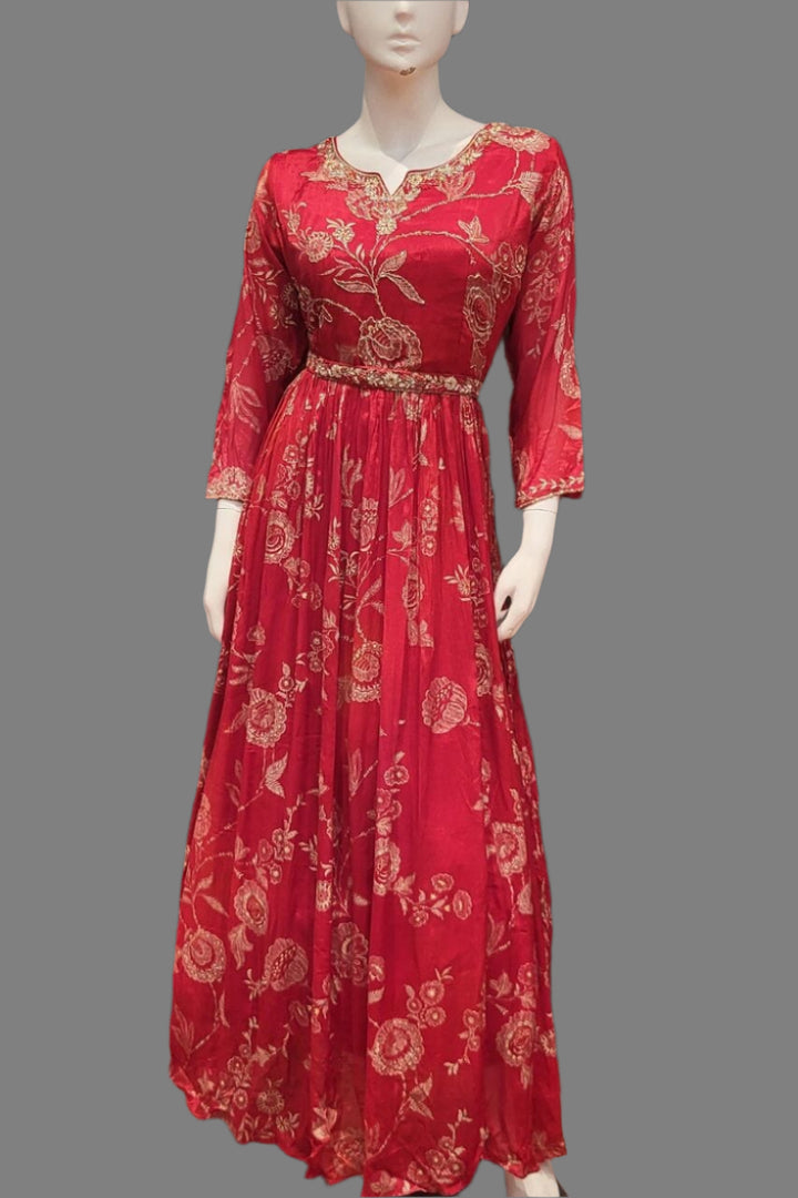 Party Wear Gown In Red Colour with Dupatta