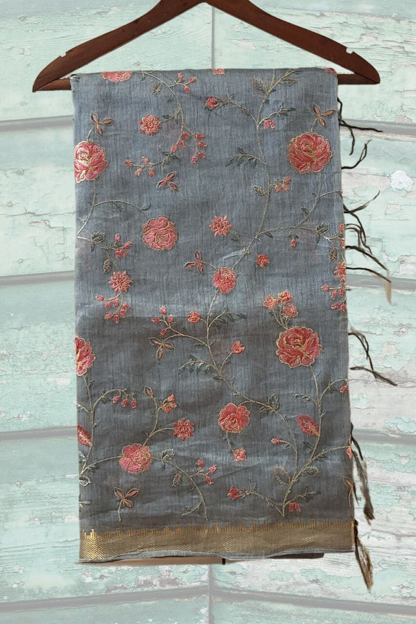 Handloom Linen Saree in Grey Colour