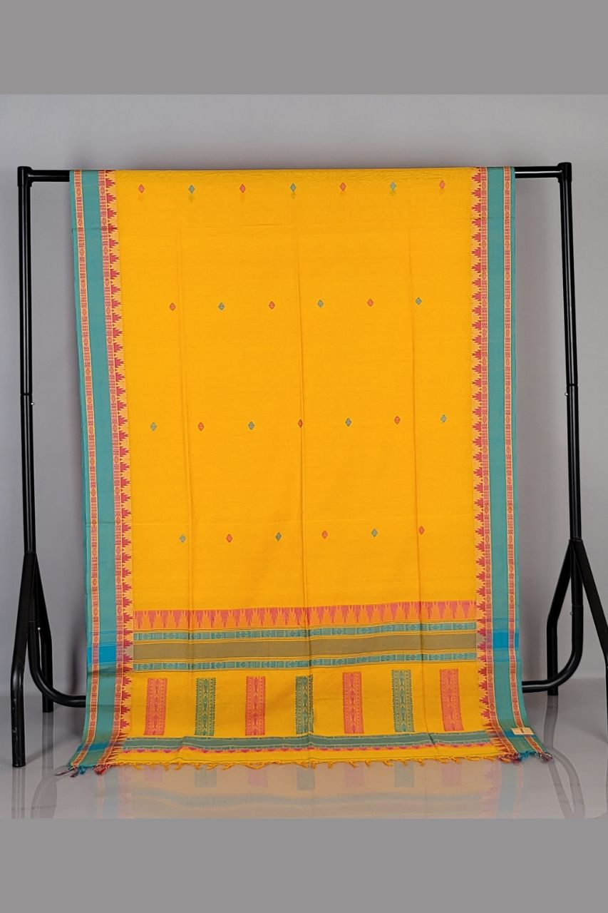Handloom Bengal Cotton Saree in Yellow 