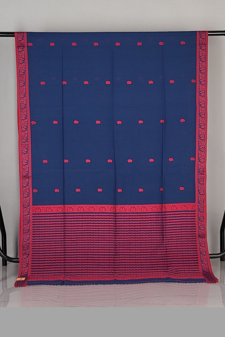 Bengal Handloom Cotton Saree in Navy Blue