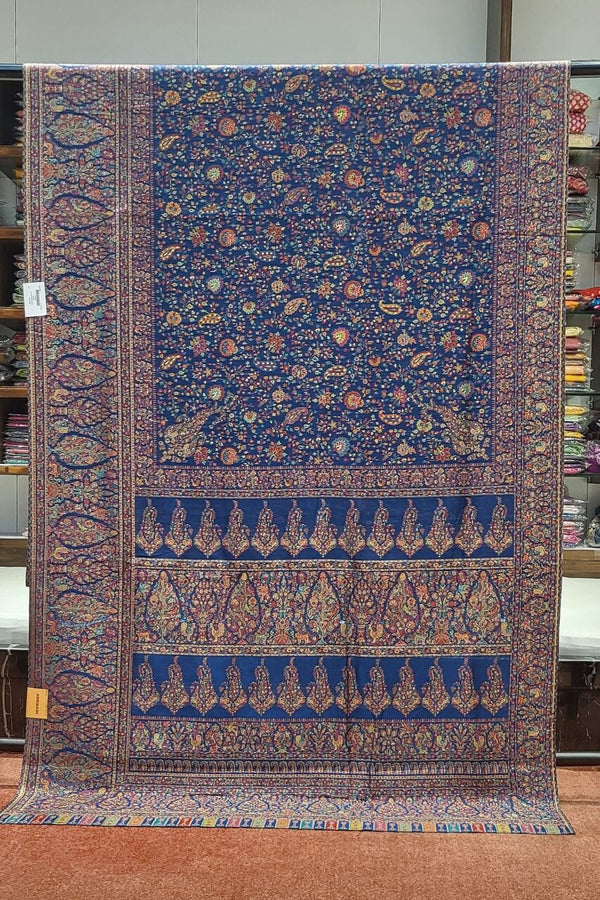 Handwoven Pashmina Silk Saree- Blue Colour