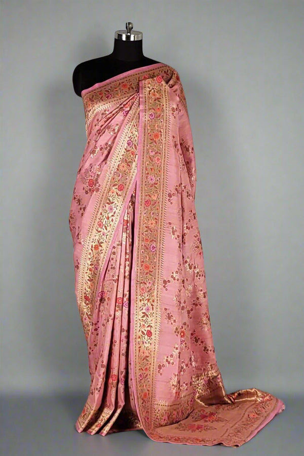 Handwoven Muga Tussar Saree in Pink Colour