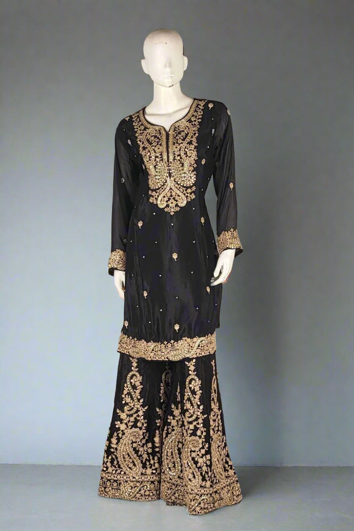 Sharara Suit in Black with Heavy Embroidery