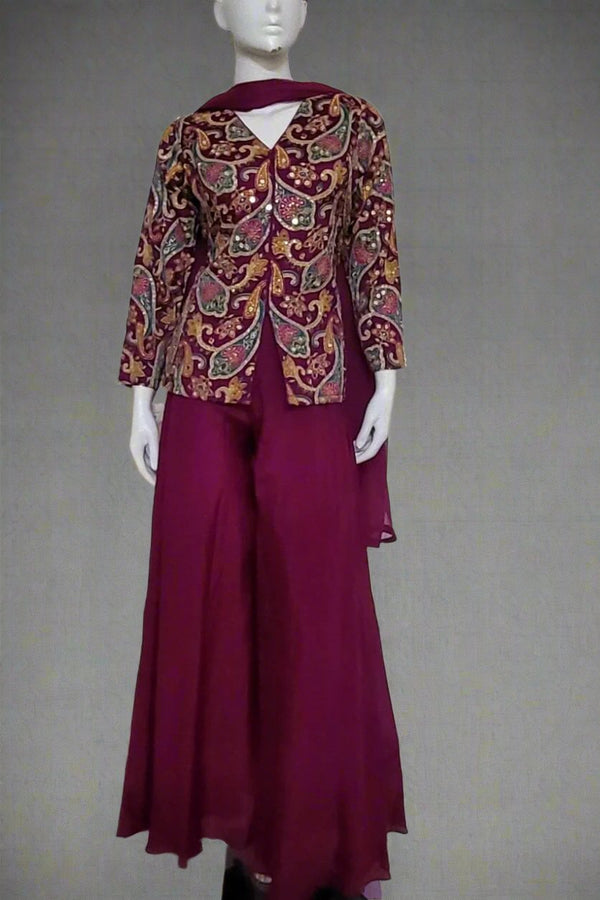 Indo-Western Palazzo Set In Magenta Color