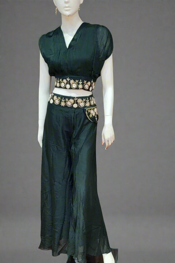 Indo-Western Set In Dark Green