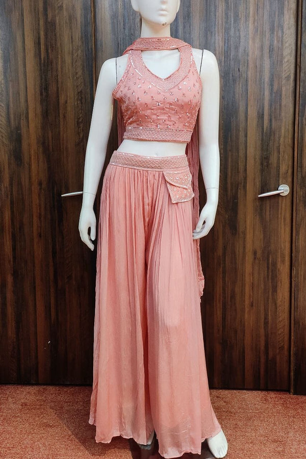 Indo-Western Set In Peach Color