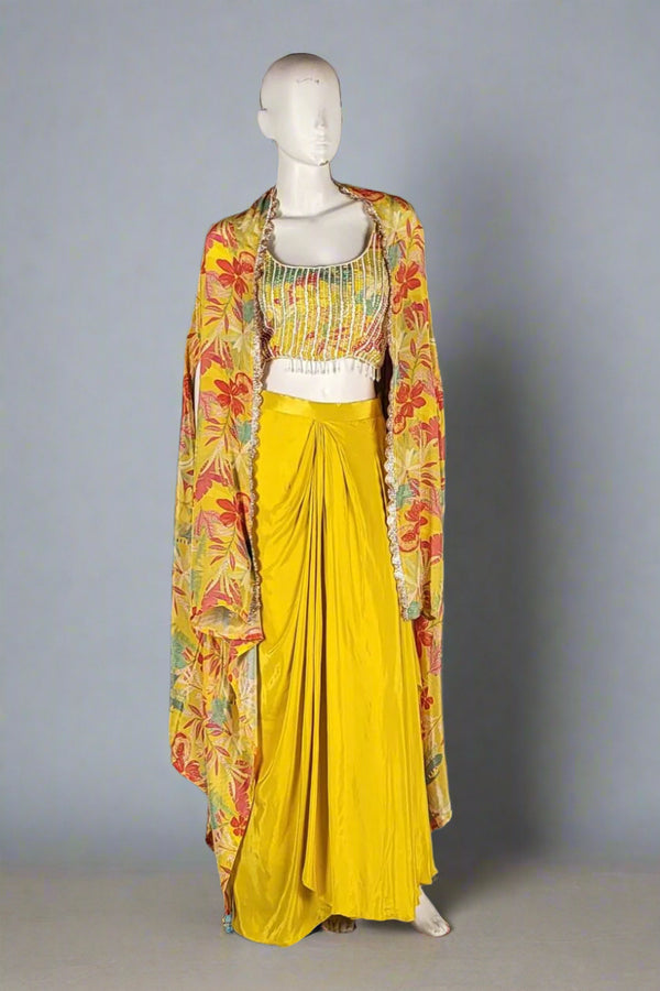 Indo Western Dhoti Style Skirt with Long Shrug