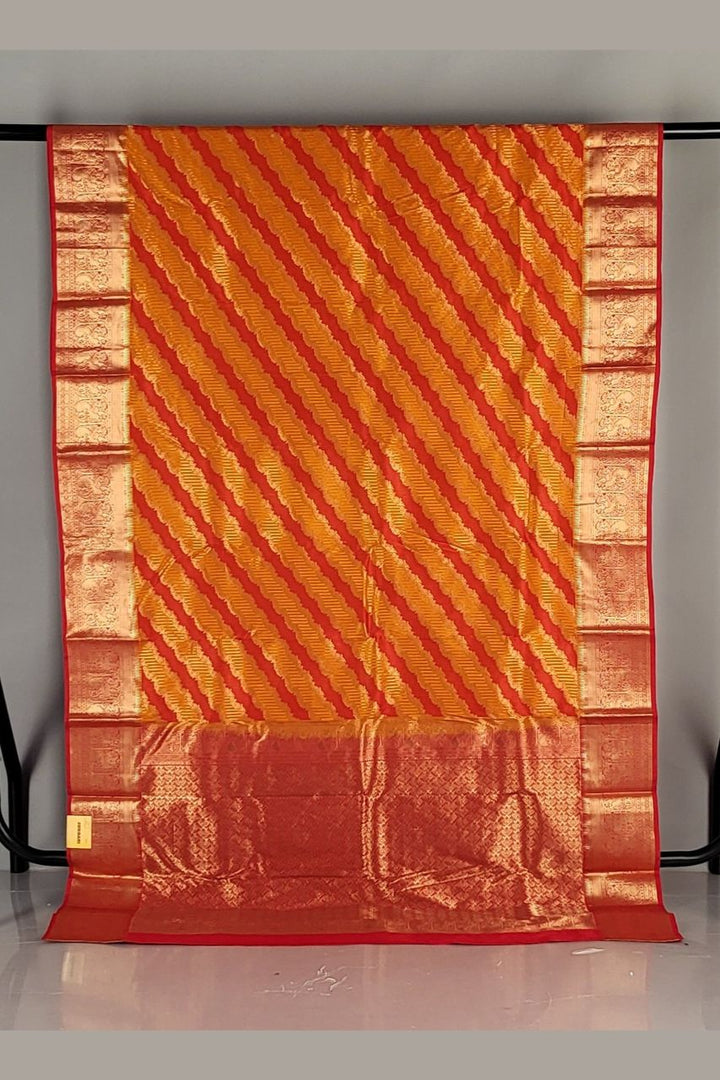 Kanjivaram Silk Saree With Stripe Woven