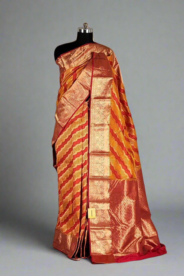 Kanjivaram Silk Saree With Stripe Woven