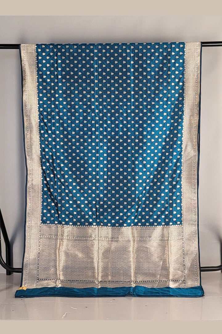 Wedding Katan Silk Saree for Reception Look- Blue