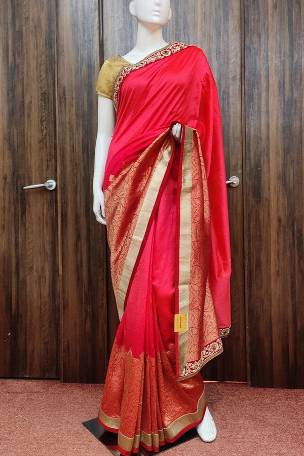 Katan Silk Saree In Red For Karwa Chauth Special
