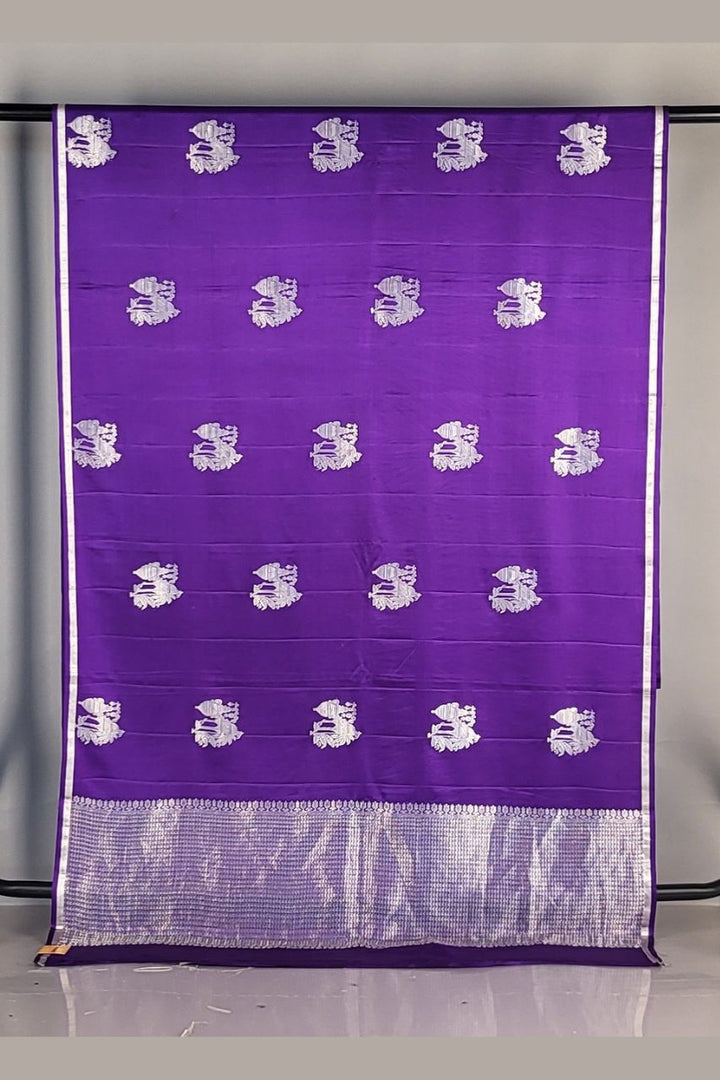 Purple Katan Silk Saree with Thin Border