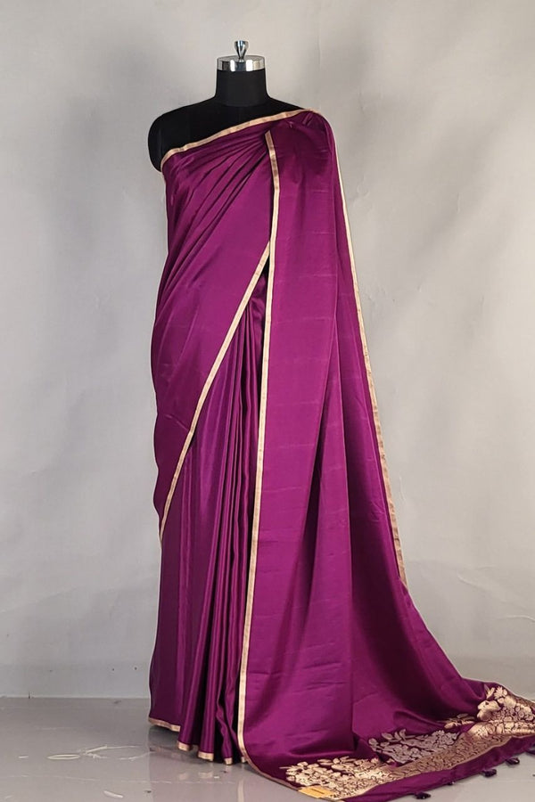 Katan Silk Plain Saree with Thin Border