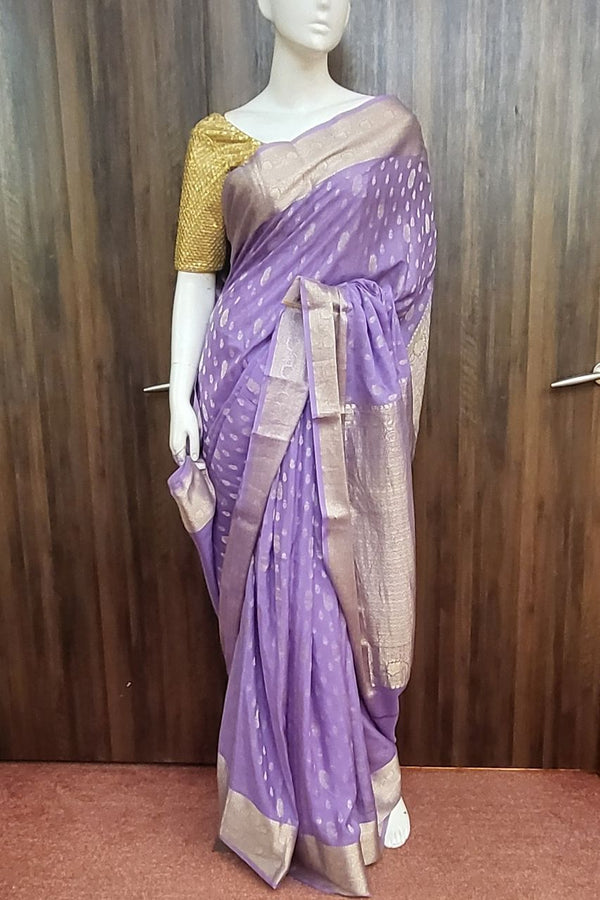 Khaddi Crepe Saree In Lavender Color