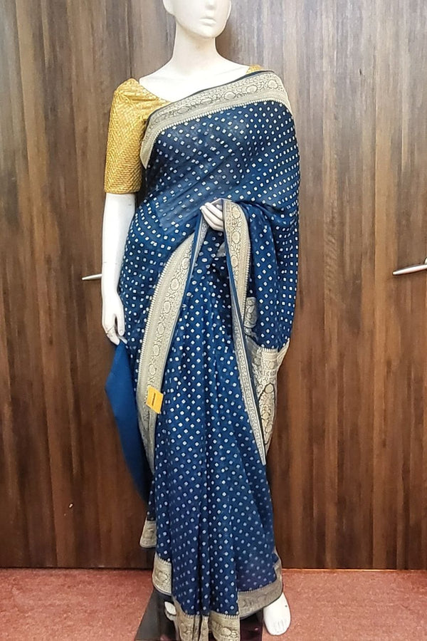 Khaddi Georgette Saree In Peacock Blue Color
