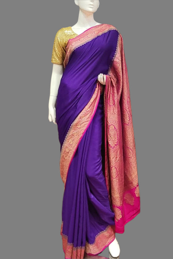 Party Wear Khaddi Silk Saree- Purple Colour