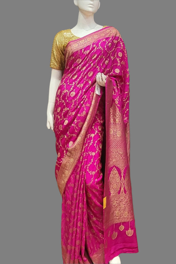 Pink Saree for Wedding Reception- Crepe Khaddi