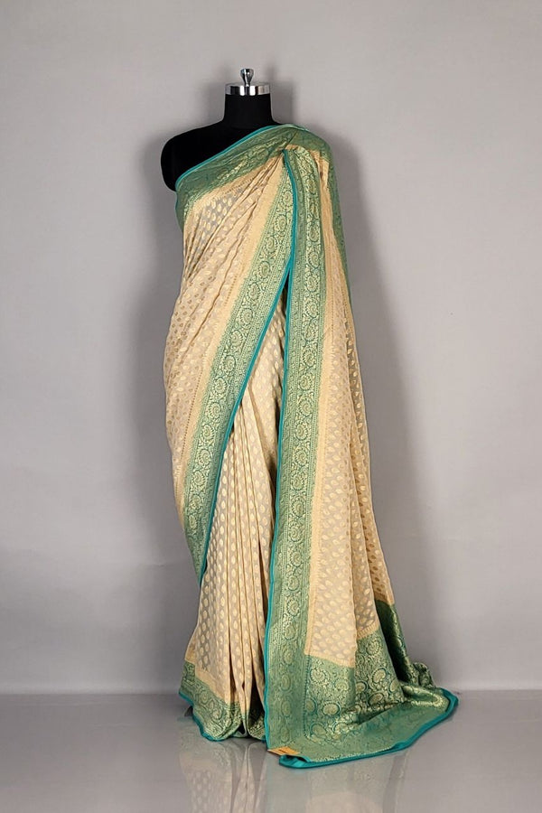 Khaddi Saree in Off White with Contrast Border