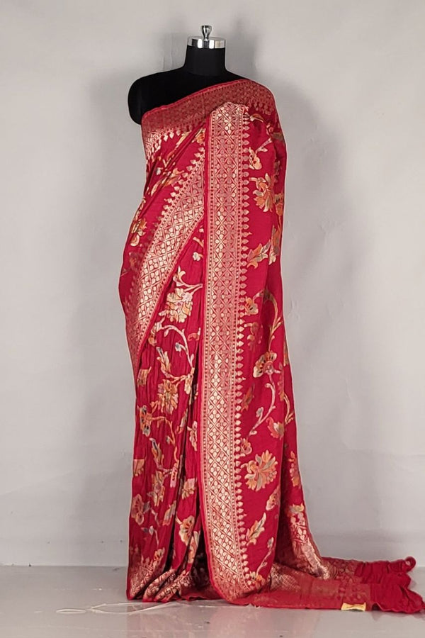 Khaddi Tussar Saree with Minakari Work- Red Colour