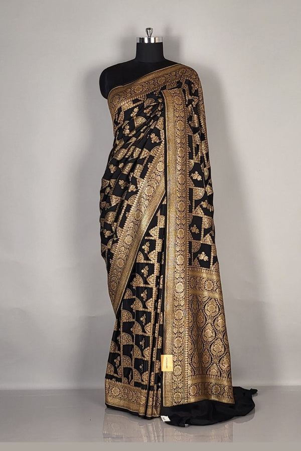 Khaddi Saree in Black and Golden for Party Wear