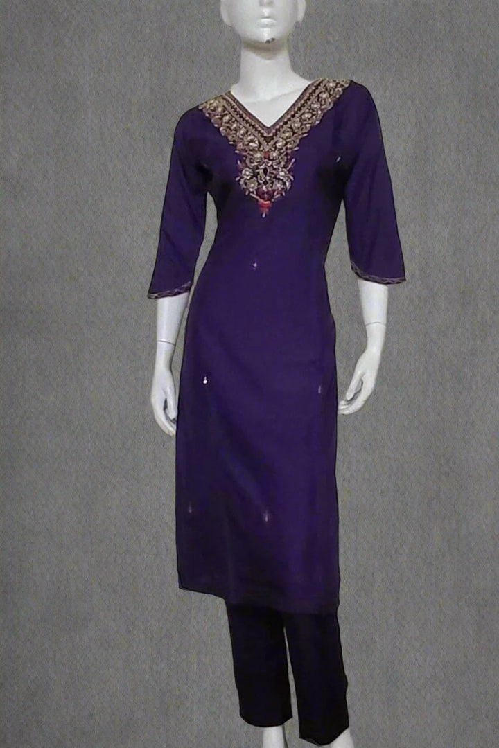 V Neck Salwar Suit in Royal Blue Colour f