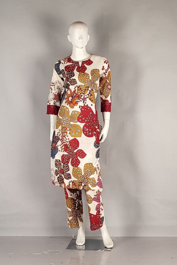 Cotton Co-ord Set with Big Flower Motifs