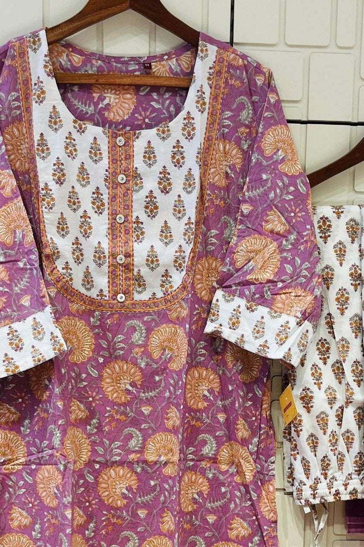 Plus Size Printed Kurta Set In Cotton