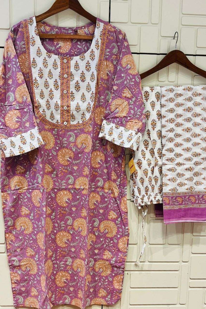 Plus Size Printed Kurta Set In Cotton