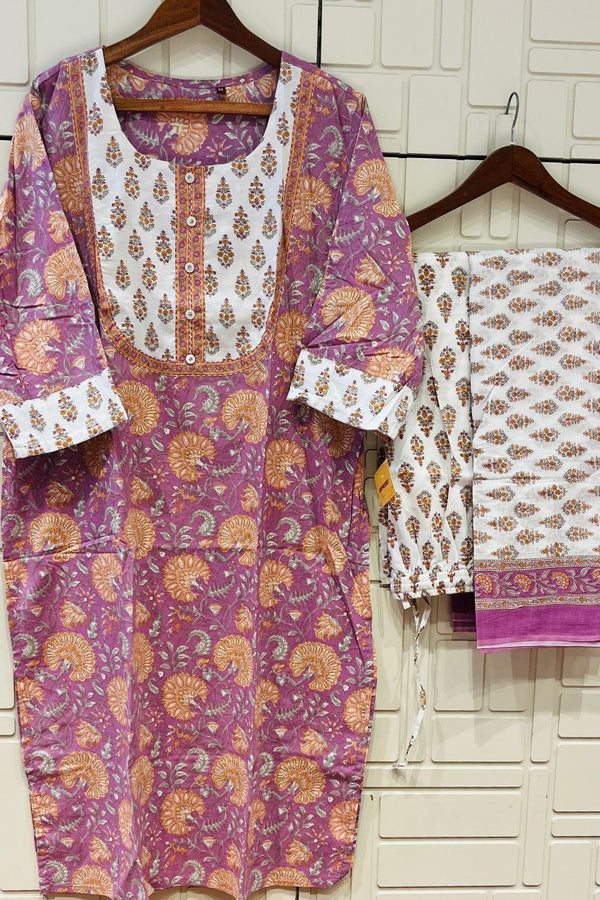 Plus Size Printed Kurta Set In Cotton