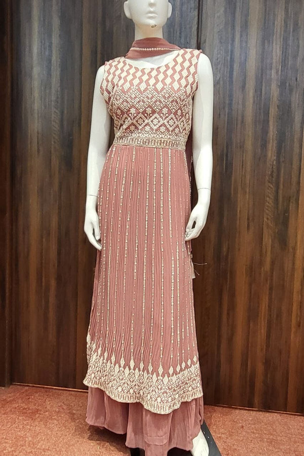 Kurti Palazzo Set In Peach Color