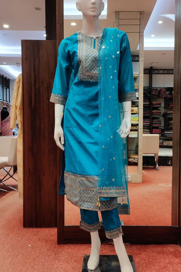Kurti Pant Set In Chanderi Silk